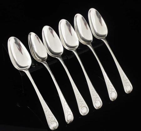Set 6 Antique English Sterling Silver Dessert Spoons
