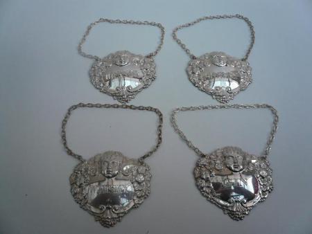 4 Solid Sterling Silver Decanter Labels 1970 Mappin & Webb