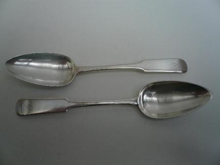 Pair Scottish Provincial Silver Dessert Spoons c.1795 Robert Keay Perth