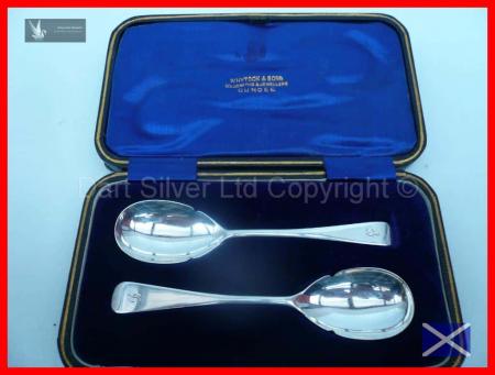 Pair of Edwardian Cased Sterling Silver Preserve/Jam Spoons~Hall
