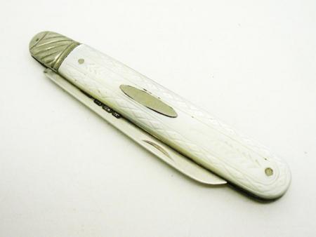 Folding Silver Mother of Pearl Fruit Knife, Sterling, ENGLISH, Hallmarked Sheffield 1914, William Neale, REF:261Q4