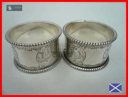 Pair of Victorian Bright Cut Solid Sterling Silver Napkin Rings Hallmarked 1898 Minshull & Latimer REF:129N