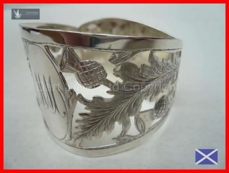 Solid Sterling Silver Napkin Ring Pierced Work Scottish Thistles REF:127T