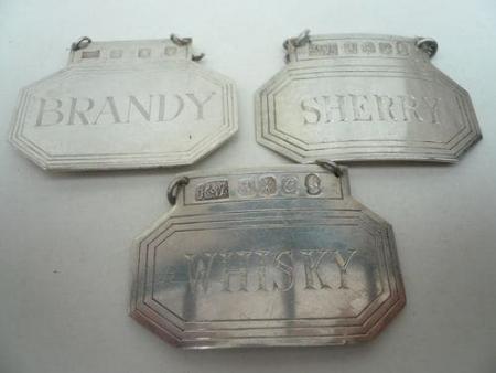 3 Scottish Solid Sterling Silver Decanter Labels by Hamilton & Inches REF:24L