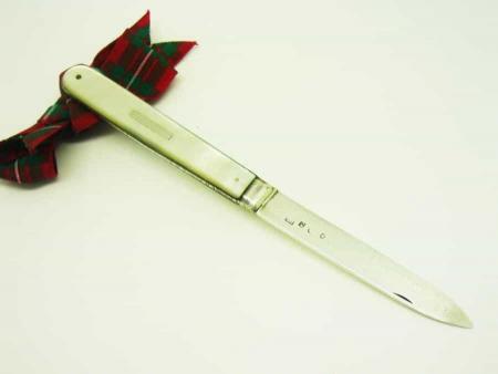 Sterling Silver Folding Fruit Knife Antique English Apple Cutlery Mother of Pearl Hallmarked Sheffield 1823 REF:221W