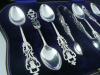 Antique Sterling Silver Teaspoons, Sugar Tongs, Cased, Scottish Thistles, Sheffield 1908