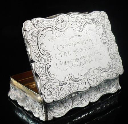 Sterling Silver Snuff Box, Antique, Large, Nathaniel Mills, Hallmarked Birmingham 1845