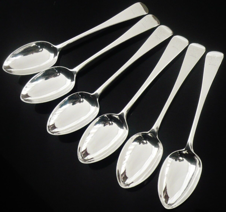 6 Sterling Silver Dessert Spoons, CRESTED, Antique, London 1882, Charles Boyton (II)