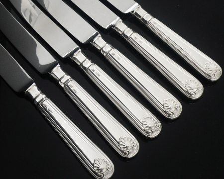 6 Sterling Silver Dinner Table Knives, Sheffield 1972, William Yates Ltd