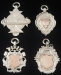 4 Sterling Silver Pocket Watch Fob Medals, 3 with Gold Centres, Various Dates