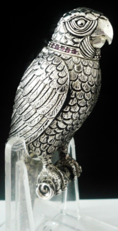 Solid Silver & Ruby Novelty Parrot Scent Perfume Bottle, 20th Century