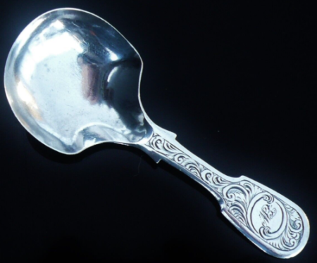 Bright Cut Antique Sterling Silver Caddy Spoon, George Unite, Birmingham 1858