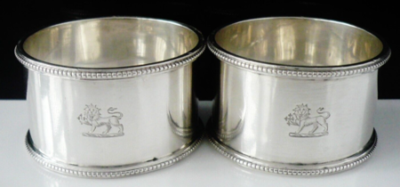Pair Sterling Silver CRESTED Napkin Rings, Mappin Brothers, Sheffield 1897